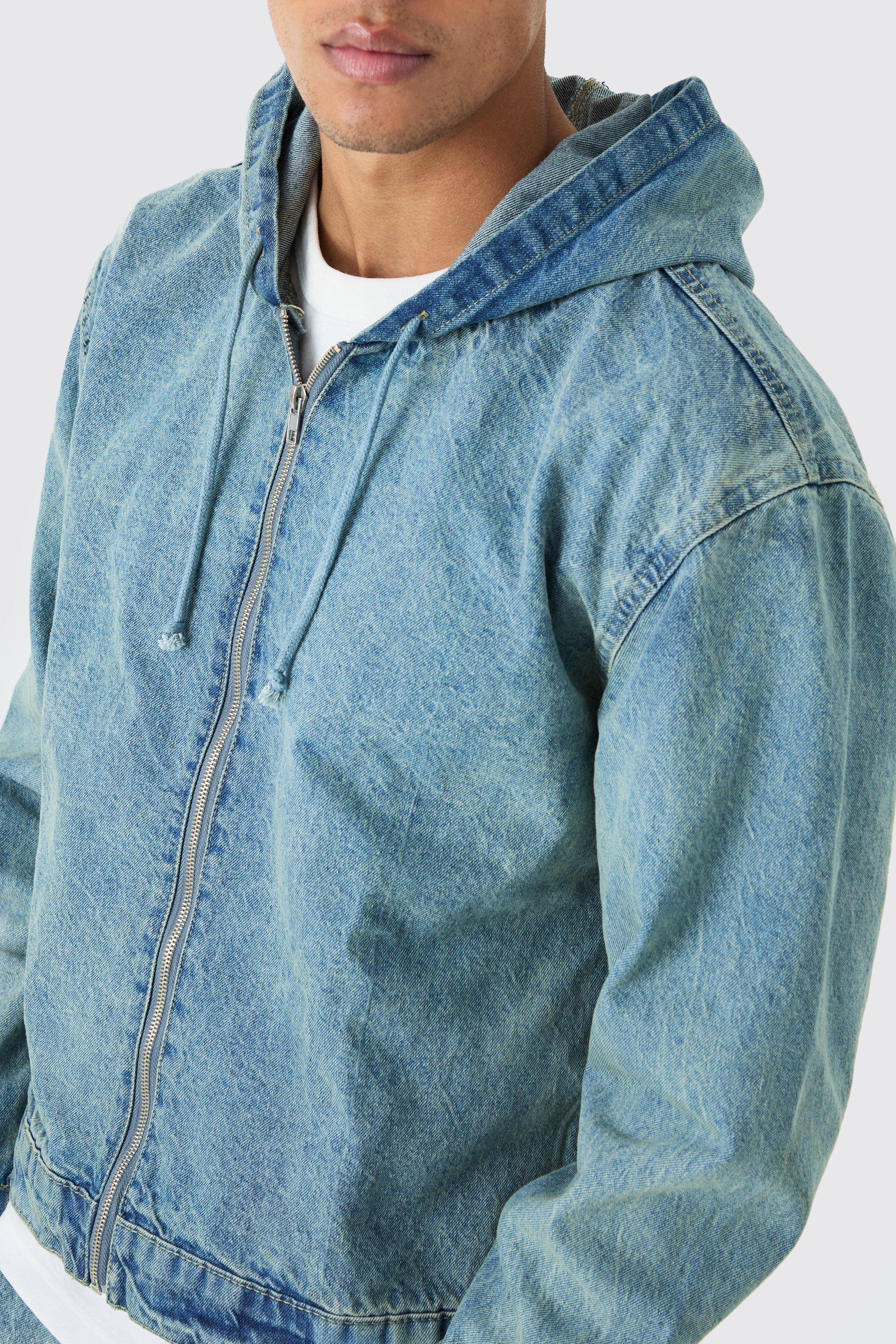 Denim Boxy Fit Zip Through Hoodie